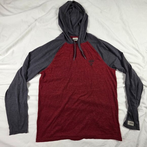 Vans Two Tone Mens XL Gray Red Lightweight Hooded Long Sleeve Shirt Winter Warm - Picture 1 of 10